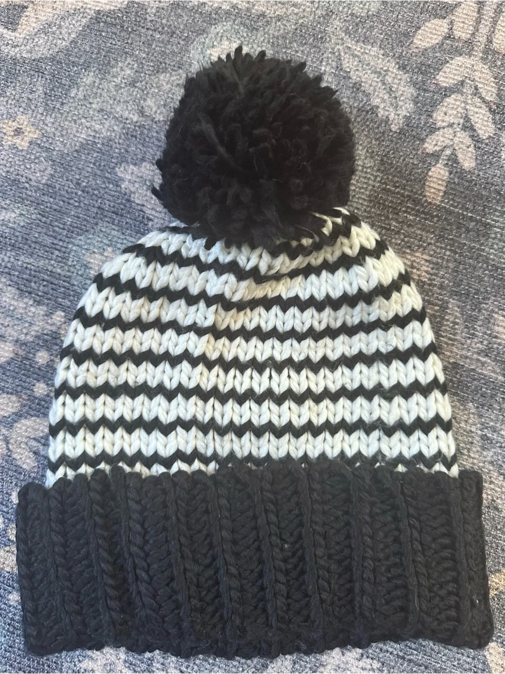 kate spade Black & White Striped Pom Beanie with Red Cherry Accent